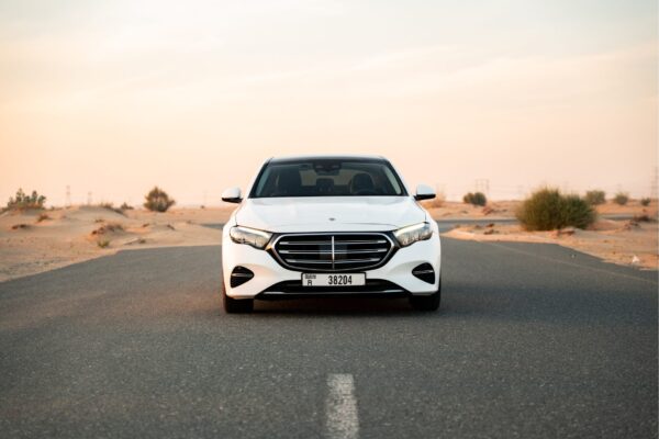 Mercedes E200 white 2026 aoz dubai car rental